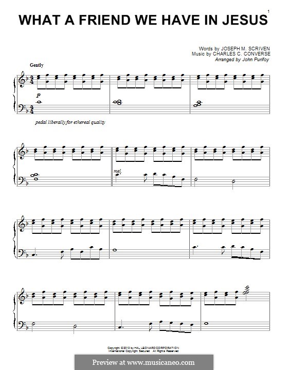 What a Friend We Have in Jesus (Printable): For piano by Charles Crozat Converse