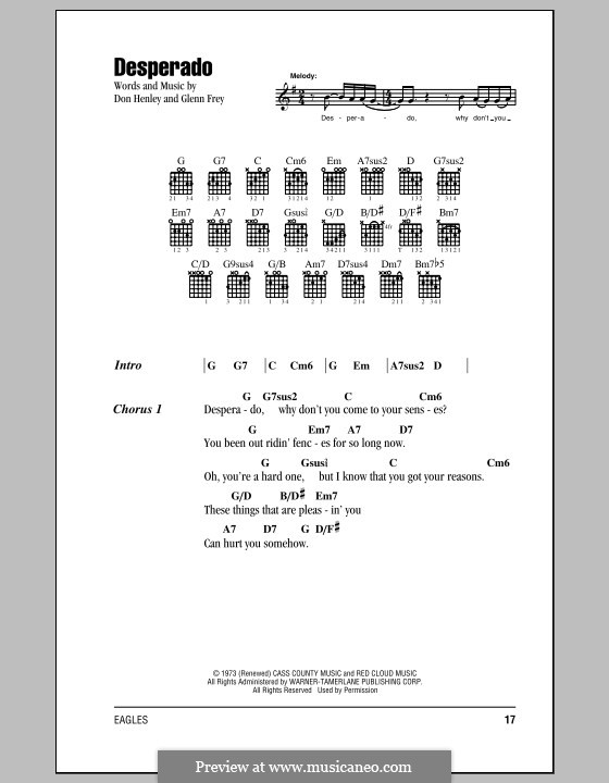 Desperado (The Eagles): Lyrics and chords by Don Henley, Glen Frey