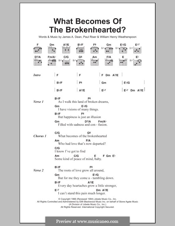 What Becomes of the Broken Hearted (Jimmy Ruffin): Lyrics and chords by James A. Dean, Paul Riser, William Henry Weatherspoon