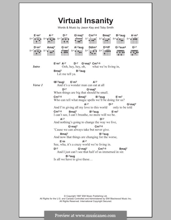 Virtual Insanity (Jamiroquai): Lyrics and chords by Jason Kay, Toby Smith