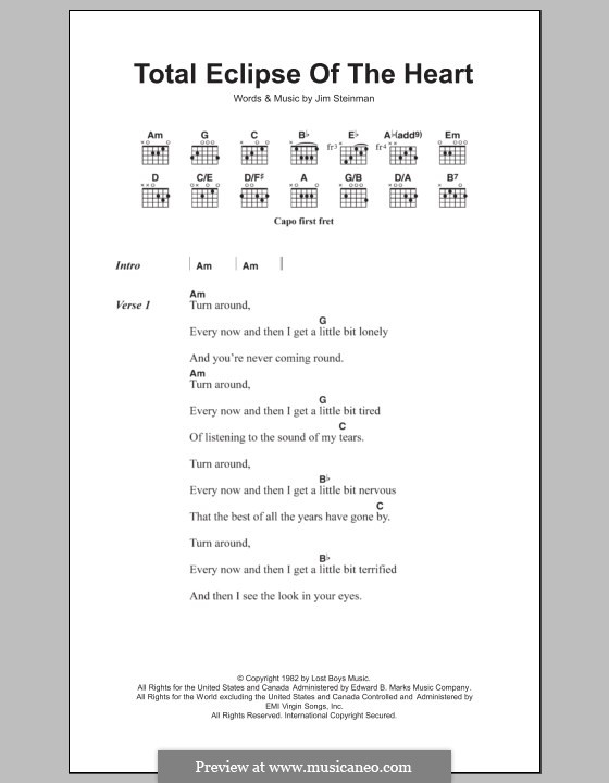 Total Eclipse of the Heart (Bonnie Tyler): Lyrics and chords by Jim Steinman