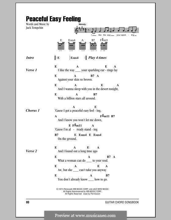 Peaceful Easy Feeling (The Eagles): Lyrics and chords by Jack Tempchin