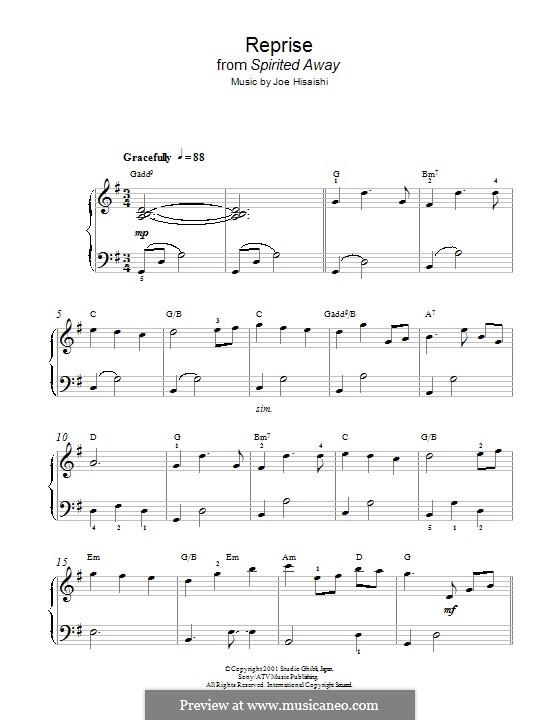 Reprise ... (from Spirited Away): For piano by Joe Hisaishi