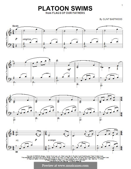 Platoon Swims (from Flags of Our Fathers): For piano by Clint Eastwood