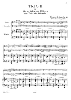 Trio for French Horn (or Cello), Violin and Piano, Op.40: Full score by Johannes Brahms