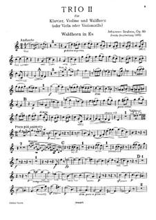 Trio for French Horn (or Cello), Violin and Piano, Op.40: French horn part (Version II) by Johannes Brahms