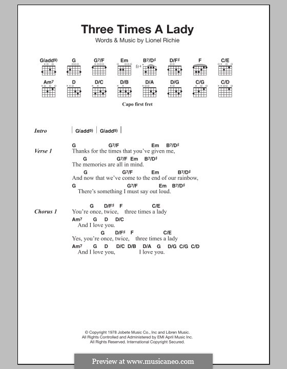 Three Times a Lady: Lyrics and chords by Lionel Richie