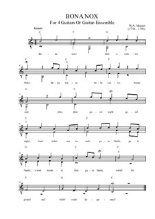 Bona nox. Canon for Four Voices, K.561: For guitars or mandolin orchestra by Wolfgang Amadeus Mozart