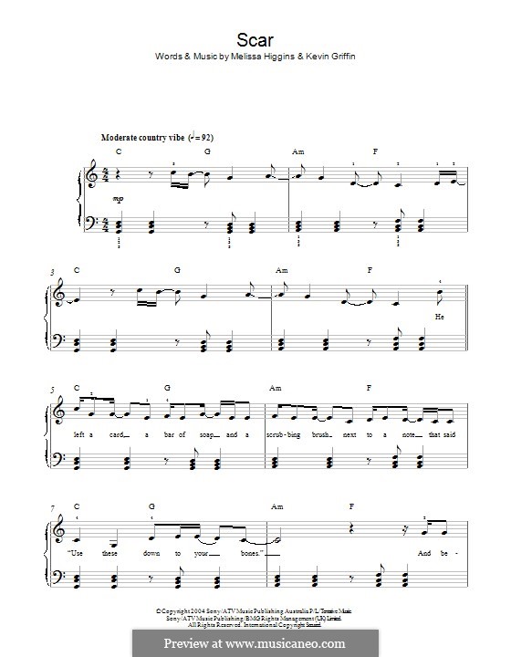 Scar (Missy Higgins): For piano by Kevin Griffin, Melissa Higgins
