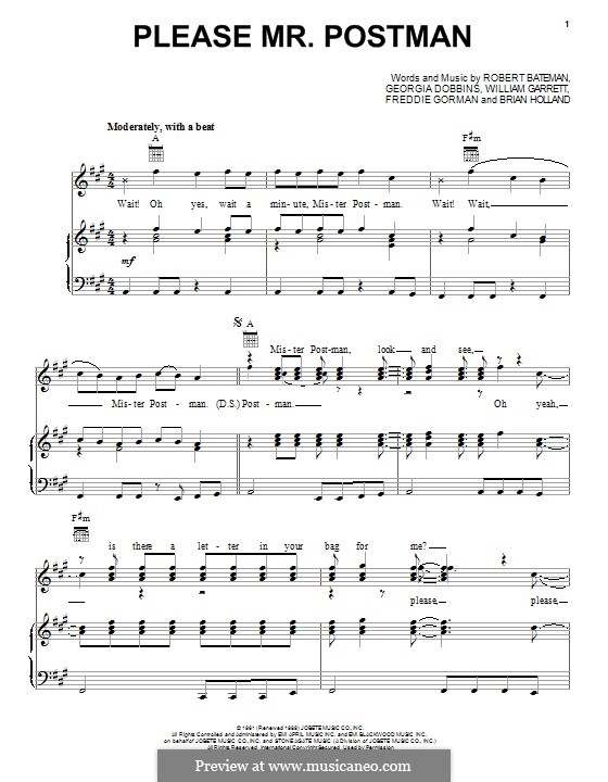 Please Mr. Postman: For voice and piano or guitar (The Beatles) by Brian Holland, Freddie Gorman, Georgia Dobbins, Robert Bateman, William Garrett