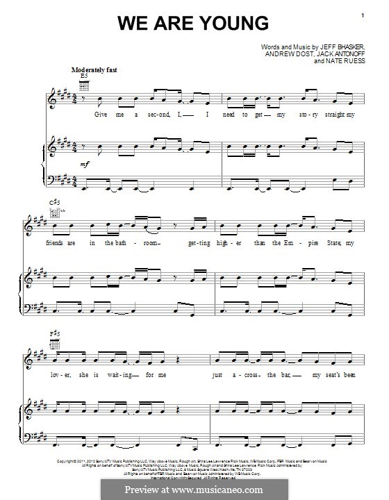 We Are Young: For voice and piano or guitar (Pentatonix) by Jeff Bhasker, Jack Antonoff, Andrew Dost, Nathaniel Ruess