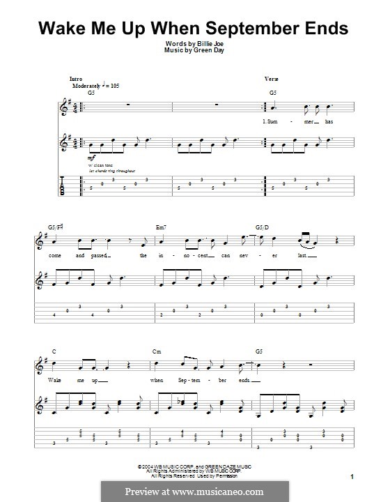 wake me up when september ends tablatures wake me up when september ends tablatures