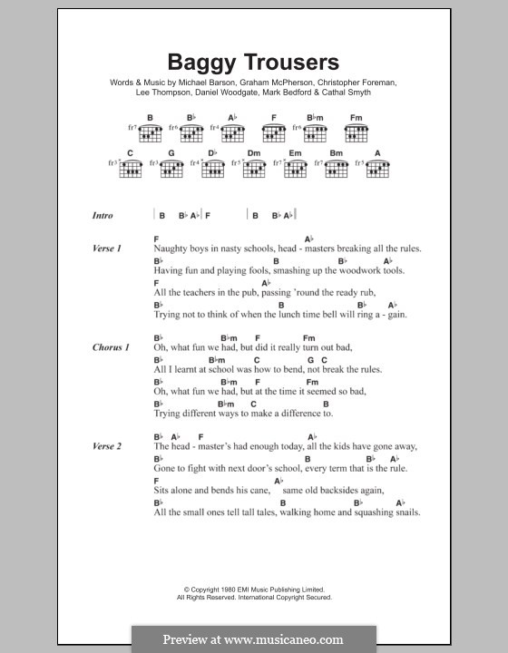 Baggy Trousers (Madness): Lyrics and chords by Christopher Foreman, Graham McPherson, Mike Barson