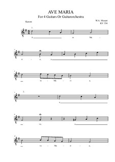 Ave Maria, KV 554: For guitar quartet (G Major) by Wolfgang Amadeus Mozart