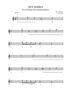 Ave Maria, KV 554: For guitar quartet (C Major) by Wolfgang Amadeus Mozart