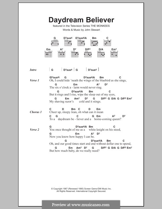 Daydream Believer (The Monkees): Lyrics and chords by John Stewart