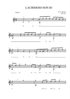 Lacrimoso son'io, K.555: For guitar quartet by Wolfgang Amadeus Mozart