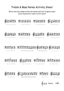 Treble and Bass Notes Activity Sheet 3: Treble and Bass Notes Activity Sheet 3 by Yvonne Johnson