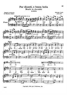 Pur dicesti, o bocca bella: High voice in E Major by Antonio Lotti