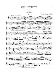 String Quintet in E Minor, Op.75: Violin I Part by Wilhelm Berger