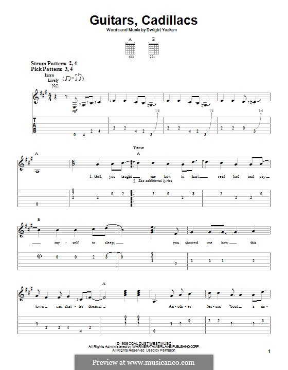 Guitars, Cadillacs: For guitar with tab by Dwight Yoakam