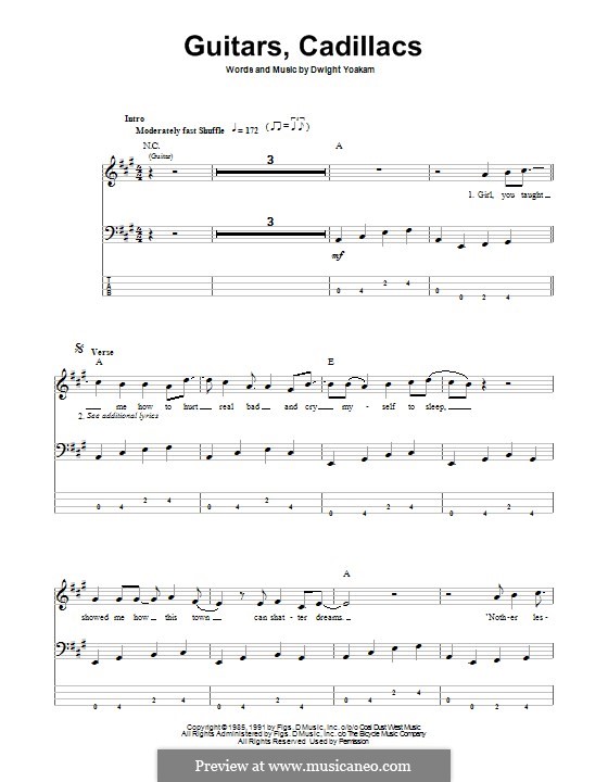 Guitars Cadillacs By D Yoakam Sheet Music On Musicaneo