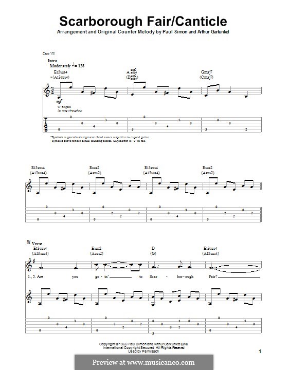 Scarborough Fair / Canticle: For guitar with tab by folklore