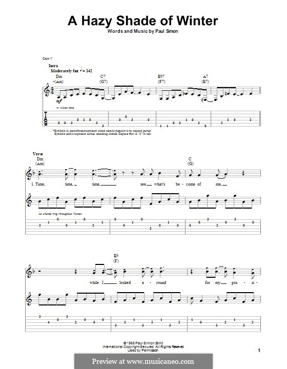 A Hazy Shade of Winter (Simon & Garfunkel): For guitar with tab by Paul Simon