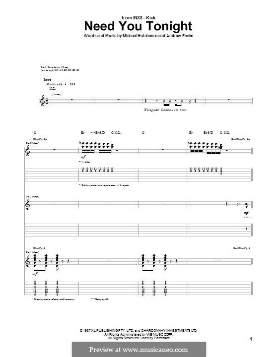 Need You Tonight (INXS): For guitar with tab by Andrew Farriss, Michael Hutchence