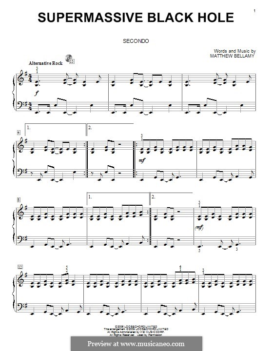 Supermassive Black Hole (Muse): For piano by Matthew Bellamy