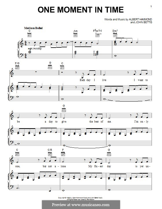 tomar el pelo Disparo Tacto One Moment in Time (Whitney Houston) by A. Hammond, J. Bettis on MusicaNeo