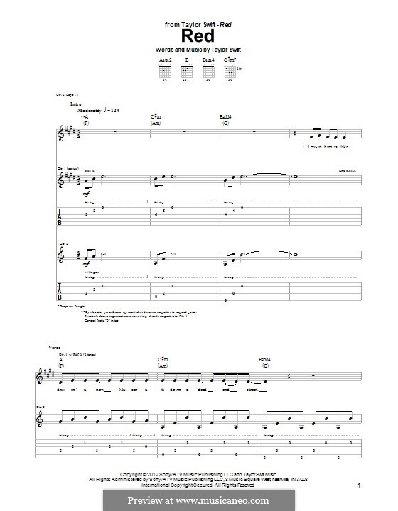 Red: For guitar with tab by Taylor Swift