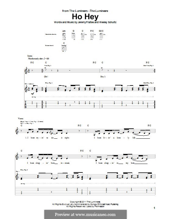 Ho Hey (The Lumineers): For guitar with tab by Jeremy Fraites, Wesley Schultz