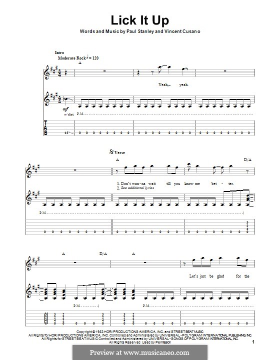 Lick It Up (Kiss): For guitar with tab by Paul Stanley, Vinnie Vincent