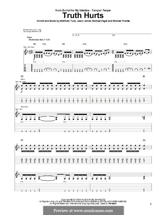 Truth Hurts (Bullet for My Valentine): For guitar with tab by Jason James, Matthew Tuck, Michael Paget, Michael Thomas