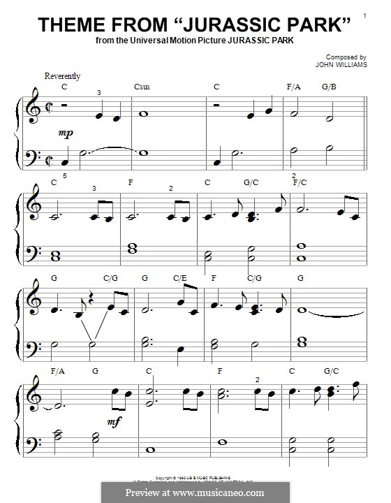 Theme from Jurassic Park: For piano by John Williams