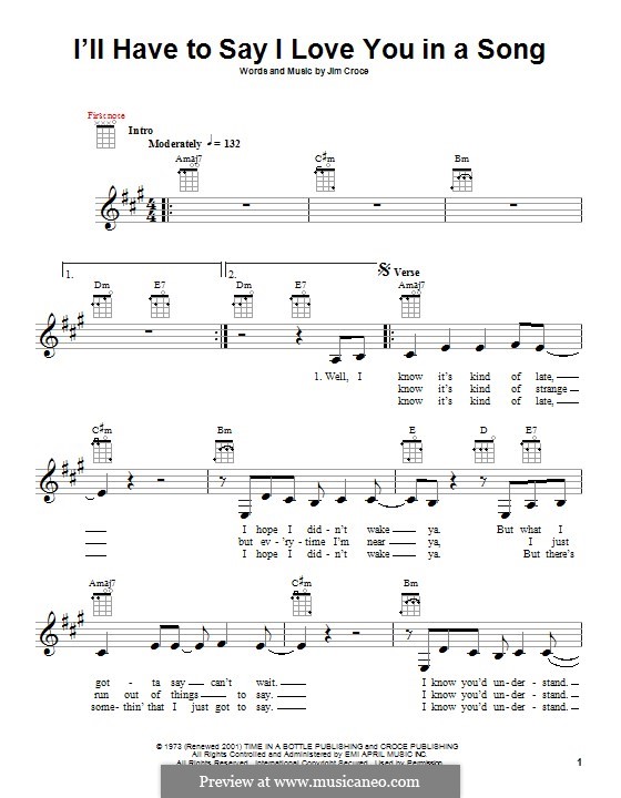I'll Have to Say I Love You in a Song: For ukulele by Jim Croce