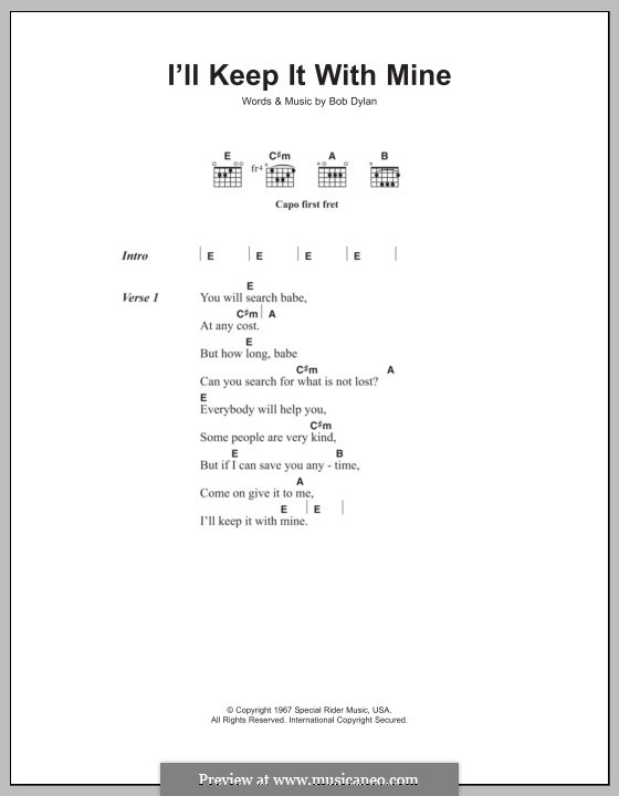 I'll Keep It with Mine: Lyrics and chords by Bob Dylan