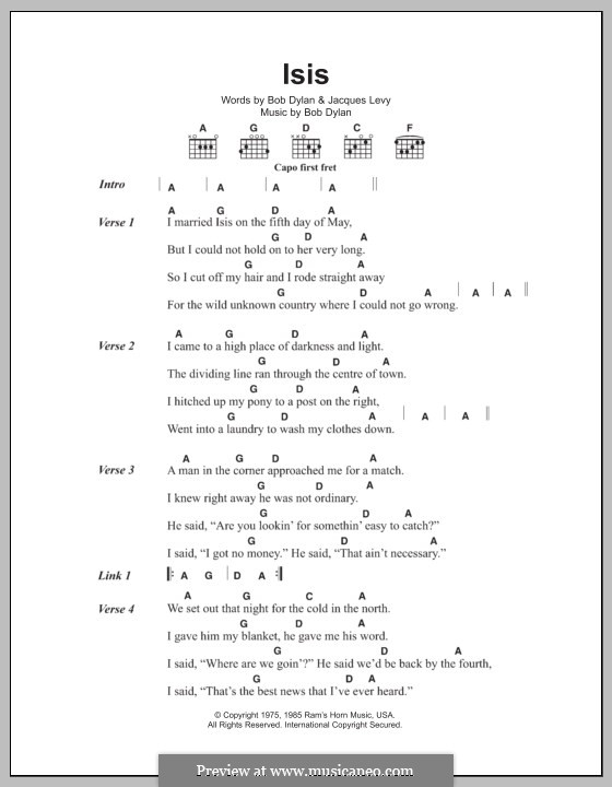 Isis by B. Dylan - sheet music on MusicaNeo