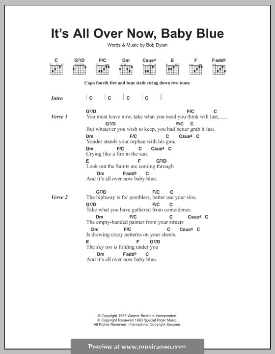 It's All Over Now, Baby Blue: Lyrics and chords by Bob Dylan