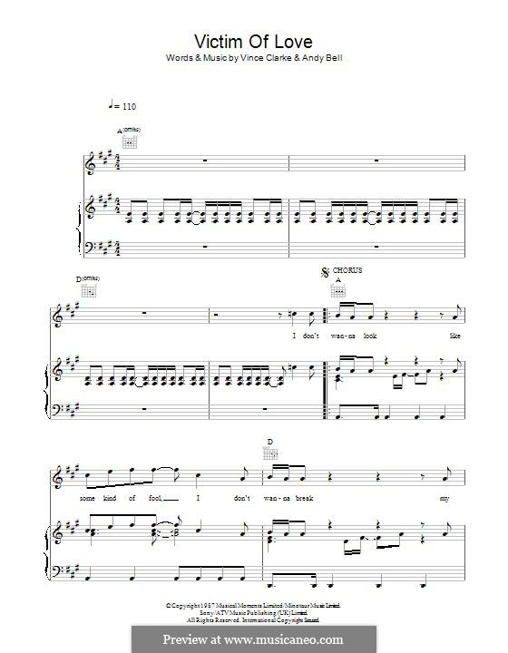 Victim of Love (Erasure): For voice and piano (or guitar) by Andy Bell, Vince Clarke