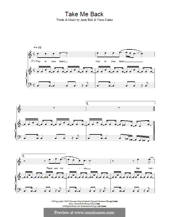 Take Me Back (Erasure): For voice and piano (or guitar) by Andy Bell, Vince Clarke