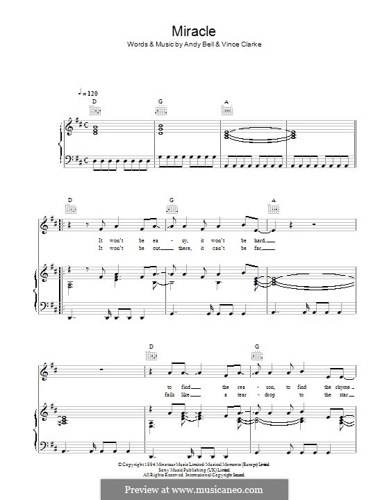 Miracle (Erasure): For voice and piano (or guitar) by Andy Bell, Vince Clarke