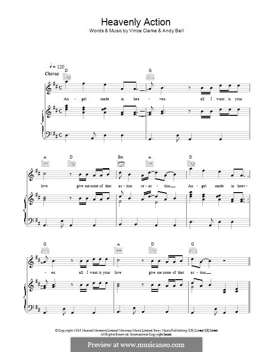 Heavenly Action (Erasure): For voice and piano (or guitar) by Andy Bell, Vince Clarke