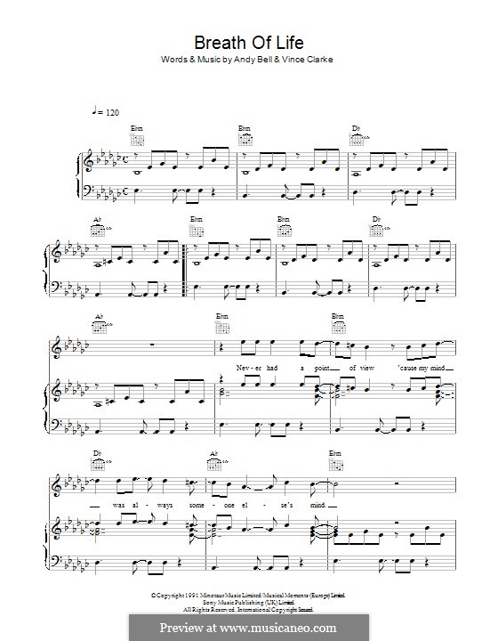 Breath of Life (Erasure): For voice and piano (or guitar) by Andy Bell, Vince Clarke