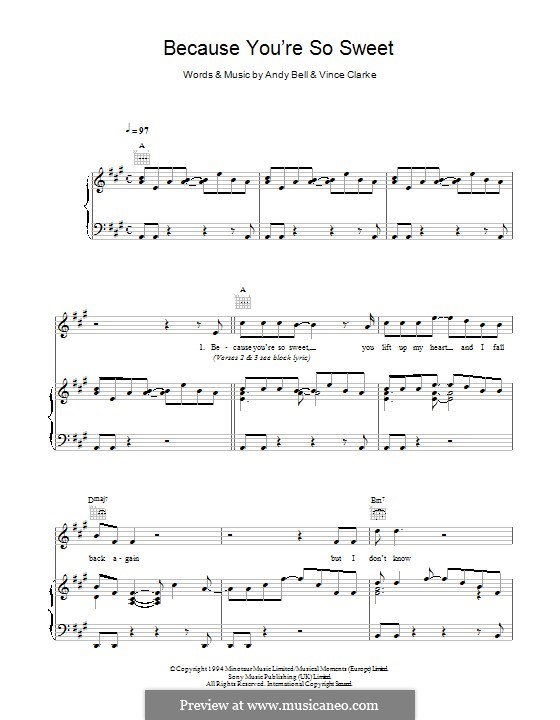 Because You're So Sweet (Erasure): For voice and piano (or guitar) by Andy Bell, Vince Clarke