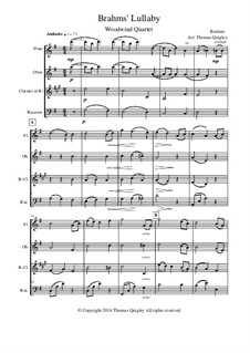 No.4 Cradle Song: For woodwind quartet by Johannes Brahms
