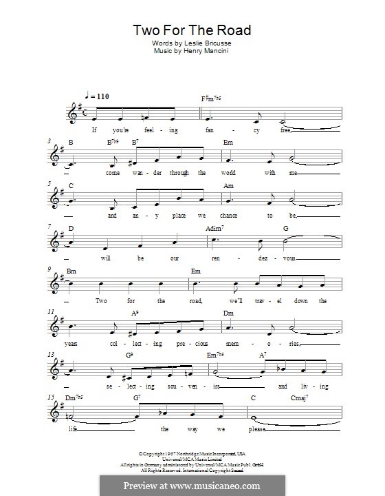 Two for the Road: Lyrics and chords by Henry Mancini