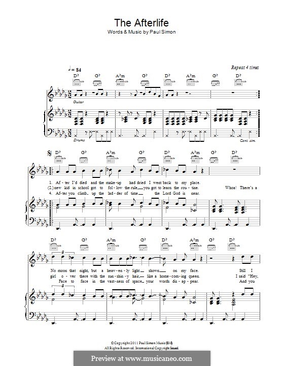 The Afterlife Sheet Music, Paul Simon