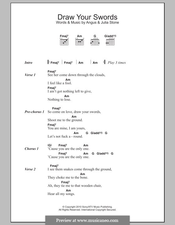 Draw Your Swords: Lyrics and chords by Angus Stone, Julia Stone